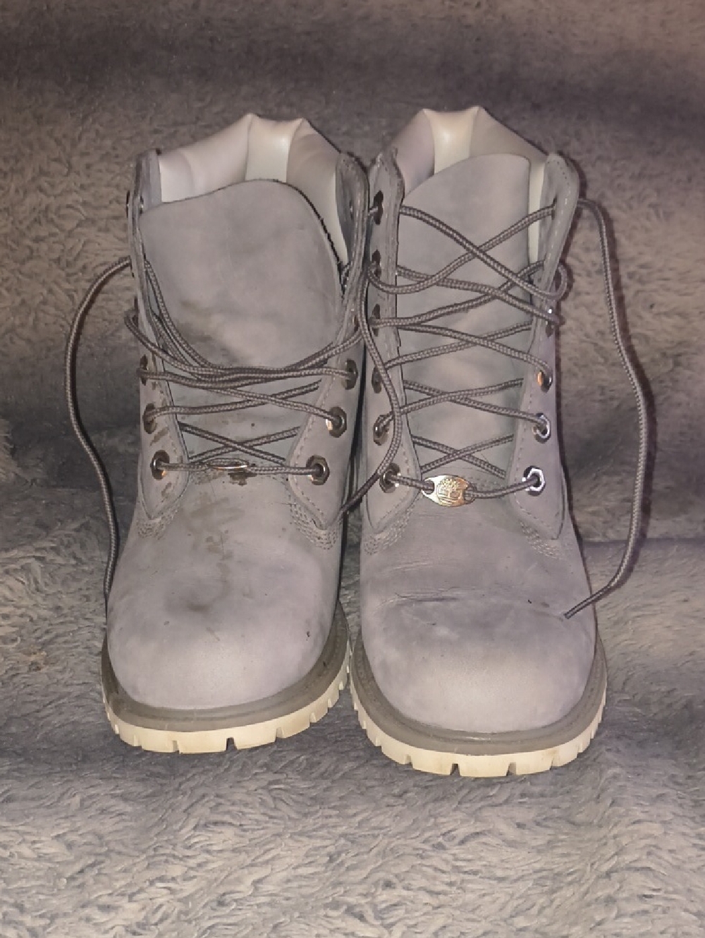 Timberland Women's Lace-Up Boots in Light Gray with Cream Sole Size 8